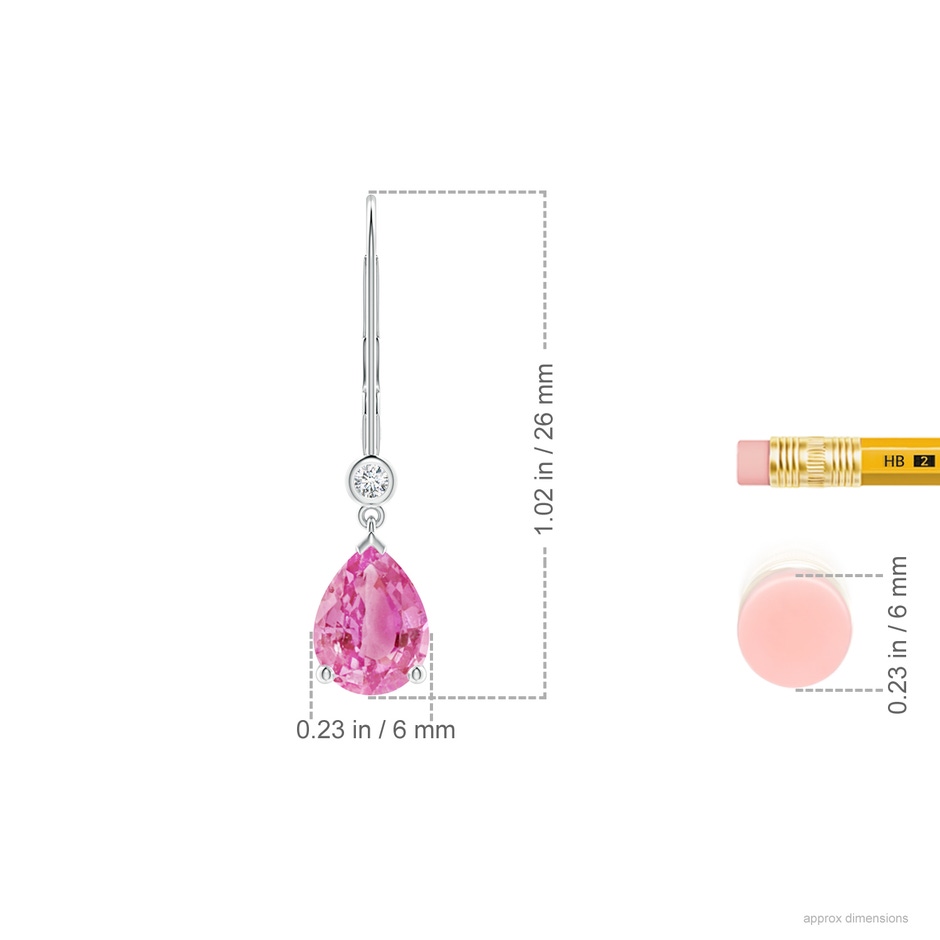 8x6mm AA Pear-Shaped Pink Sapphire Leverback Drop Earrings with Diamond in 18K White Gold ruler