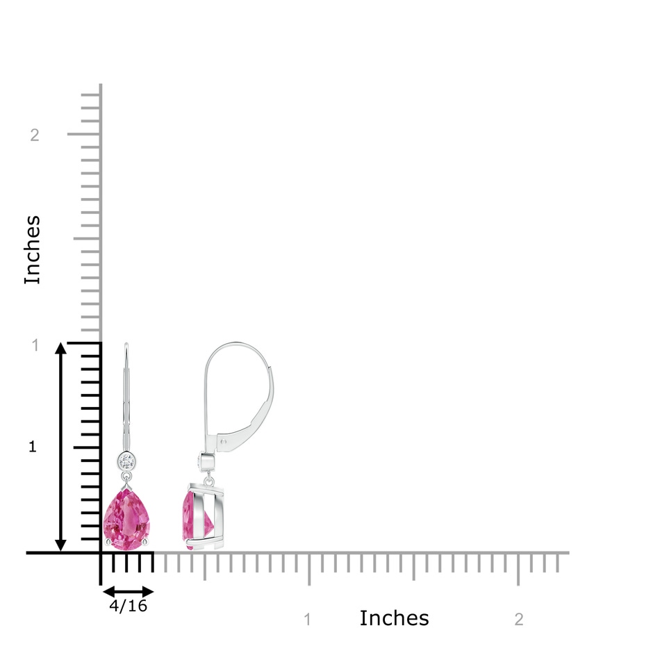 8x6mm AAA Pear-Shaped Pink Sapphire Leverback Drop Earrings in P950 Platinum ruler