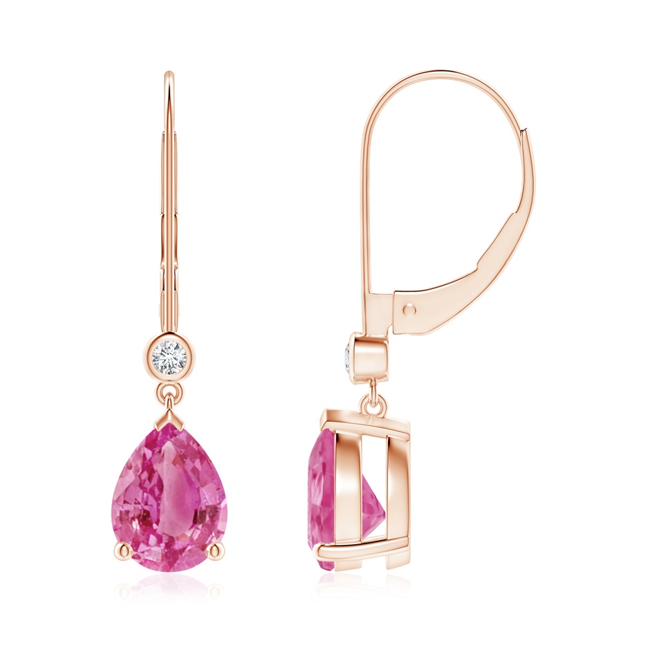 8x6mm AAA Pear-Shaped Pink Sapphire Leverback Drop Earrings in Rose Gold 