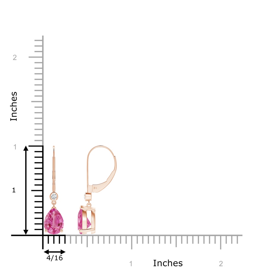 8x6mm AAA Pear-Shaped Pink Sapphire Leverback Drop Earrings in Rose Gold ruler