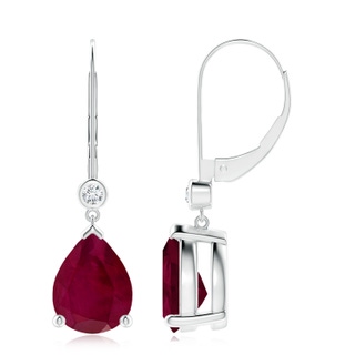 10x8mm A Pear-Shaped Ruby Leverback Drop Earrings with Diamond in P950 Platinum