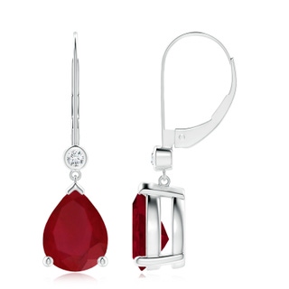 10x8mm AA Pear-Shaped Ruby Leverback Drop Earrings with Diamond in P950 Platinum