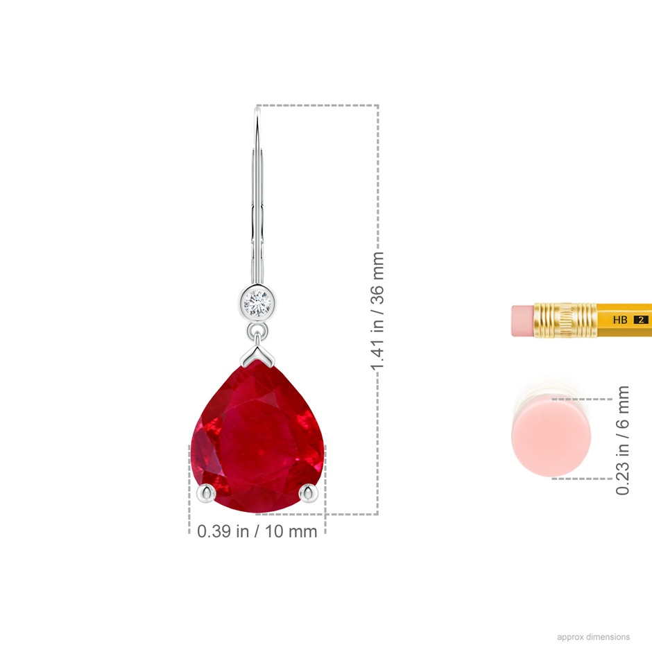 12x10mm AAA Pear-Shaped Ruby Leverback Drop Earrings with Diamond in P950 Platinum ruler