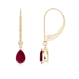 6x4mm A Pear-Shaped Ruby Leverback Drop Earrings with Diamond in 10K Yellow Gold