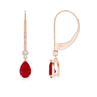 6x4mm AAA Pear-Shaped Ruby Leverback Drop Earrings with Diamond in 10K Rose Gold