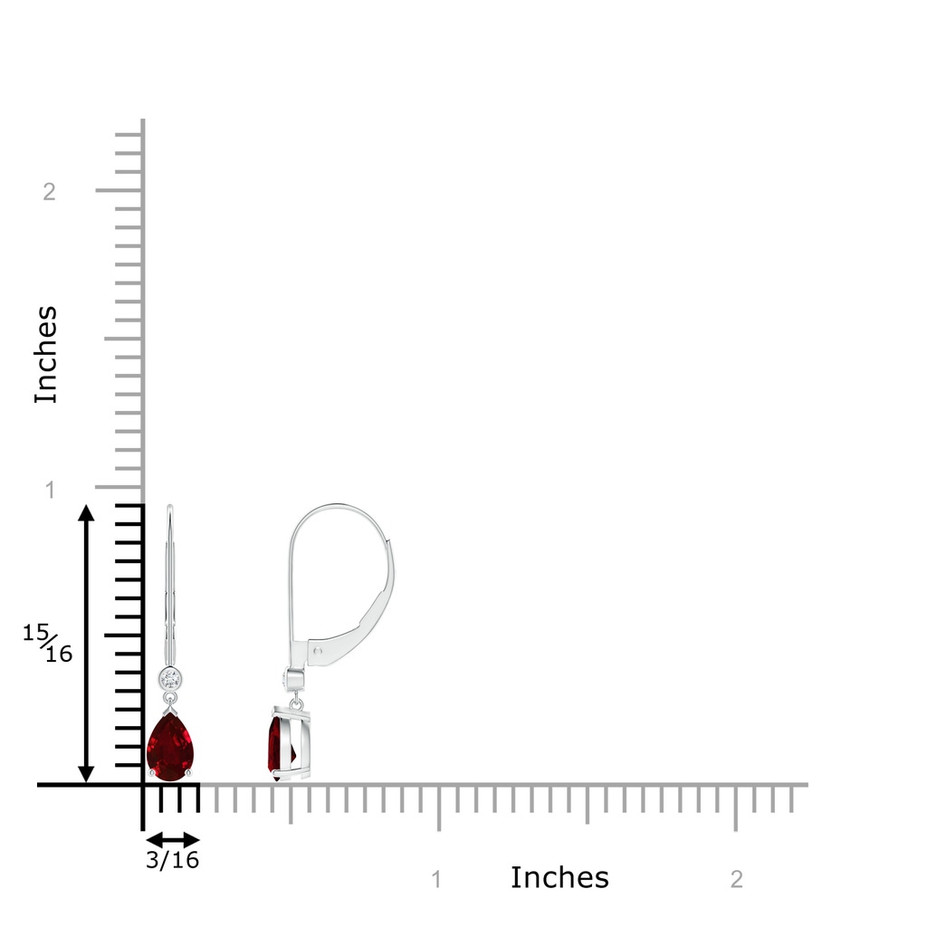 6x4mm AAAA Pear-Shaped Ruby Leverback Drop Earrings with Diamond in P950 Platinum ruler