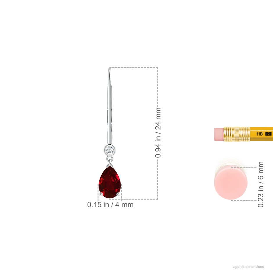 6x4mm AAAA Pear-Shaped Ruby Leverback Drop Earrings with Diamond in P950 Platinum ruler
