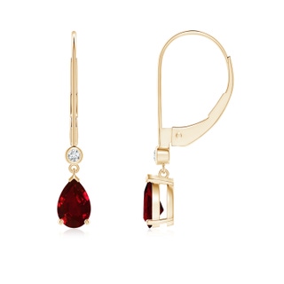 6x4mm AAAA Pear-Shaped Ruby Leverback Drop Earrings with Diamond in Yellow Gold