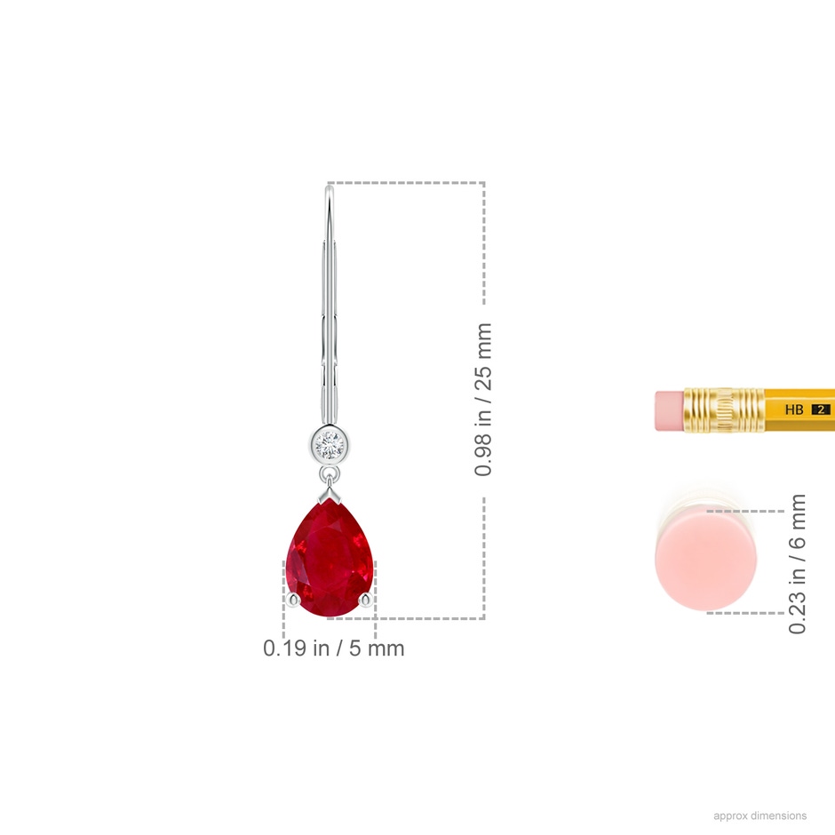7x5mm AAA Pear-Shaped Ruby Leverback Drop Earrings with Diamond in White Gold ruler