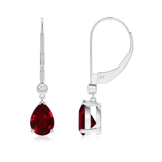 7x5mm AAAA Pear-Shaped Ruby Leverback Drop Earrings with Diamond in P950 Platinum