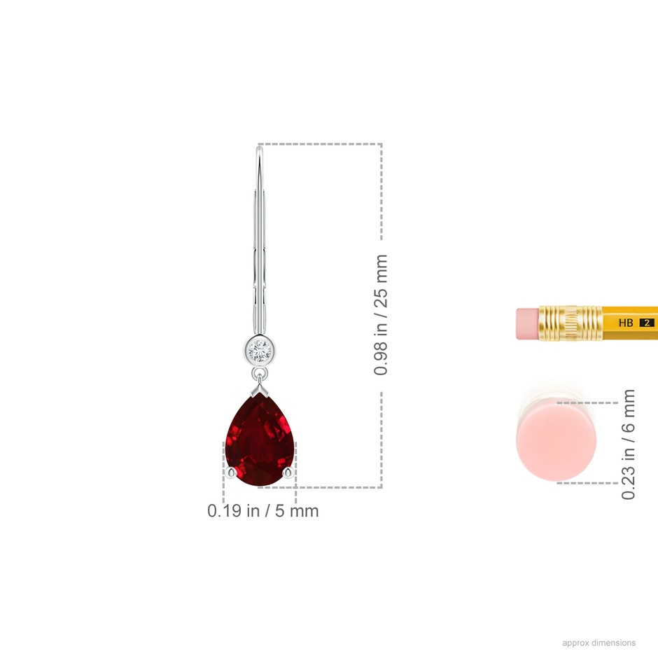 7x5mm AAAA Pear-Shaped Ruby Leverback Drop Earrings with Diamond in P950 Platinum ruler