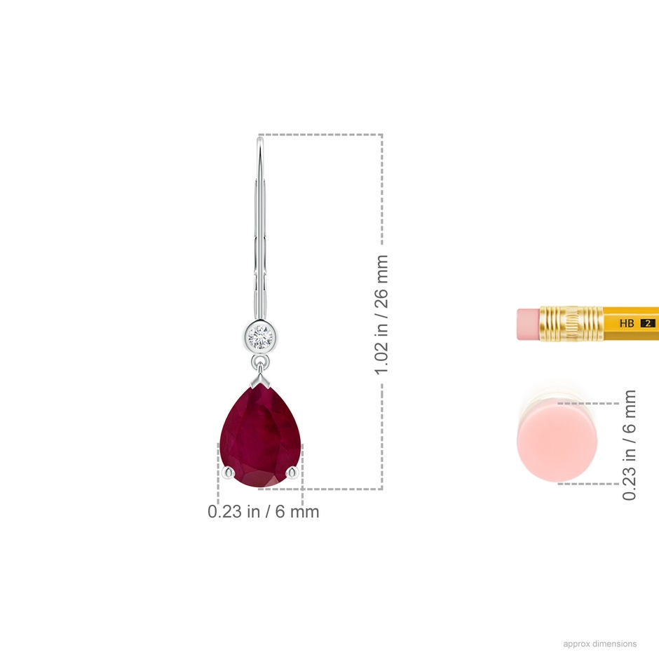 8x6mm A Pear-Shaped Ruby Leverback Drop Earrings with Diamond in P950 Platinum ruler