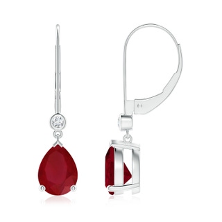 8x6mm AA Pear-Shaped Ruby Leverback Drop Earrings with Diamond in P950 Platinum