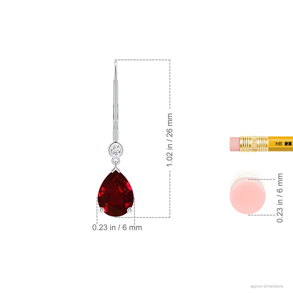8x6mm AAAA Pear-Shaped Ruby Leverback Drop Earrings with Diamond in P950 Platinum ruler