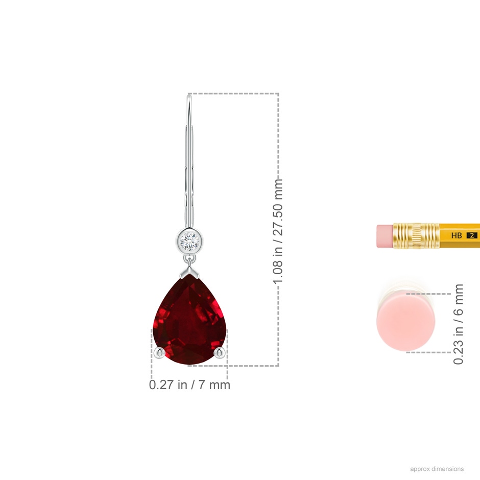 9x7mm AAAA Pear-Shaped Ruby Leverback Drop Earrings with Diamond in P950 Platinum ruler