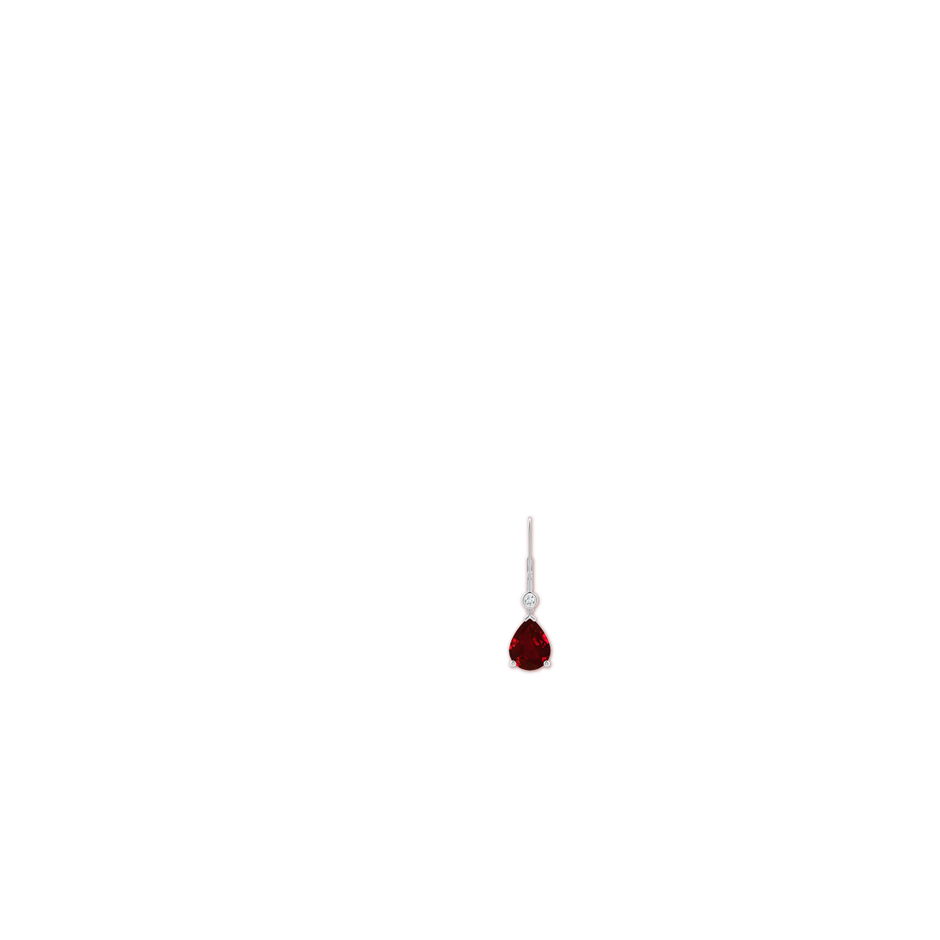 9x7mm AAAA Pear-Shaped Ruby Leverback Drop Earrings with Diamond in P950 Platinum ear