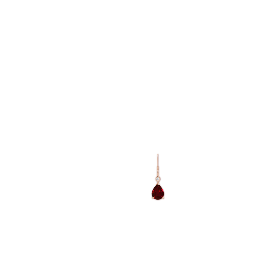 9x7mm AAAA Pear-Shaped Ruby Leverback Drop Earrings with Diamond in Rose Gold ear