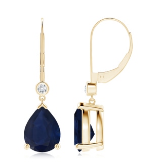 10x8mm A Pear-Shaped Sapphire Leverback Drop Earrings with Diamond in 10K Yellow Gold