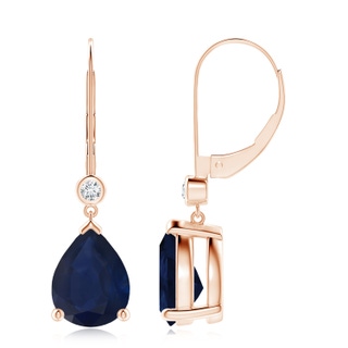 10x8mm A Pear-Shaped Sapphire Leverback Drop Earrings with Diamond in 9K Rose Gold