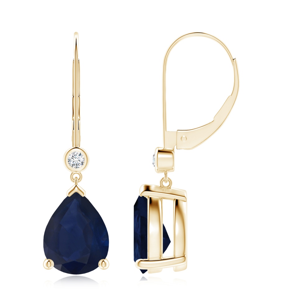 10x8mm A Pear-Shaped Sapphire Leverback Drop Earrings with Diamond in Yellow Gold 