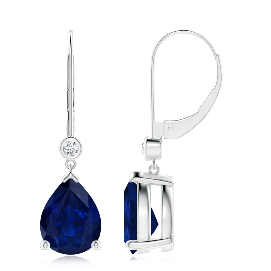 10x8mm AA Pear-Shaped Sapphire Leverback Drop Earrings with Diamond in P950 Platinum 