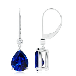 10x8mm AAAA Pear-Shaped Sapphire Leverback Drop Earrings with Diamond in P950 Platinum