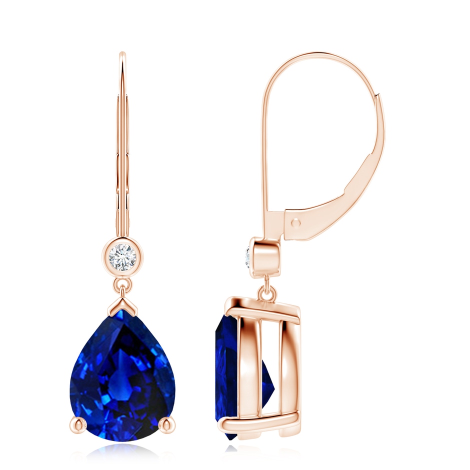 10x8mm AAAA Pear-Shaped Sapphire Leverback Drop Earrings with Diamond in Rose Gold 