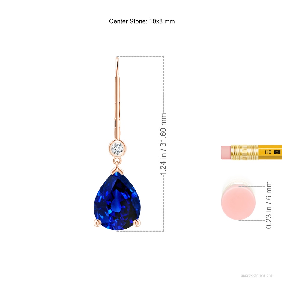 10x8mm AAAA Pear-Shaped Sapphire Leverback Drop Earrings with Diamond in Rose Gold ruler