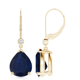 12x10mm A Pear-Shaped Sapphire Leverback Drop Earrings with Diamond in 10K Yellow Gold