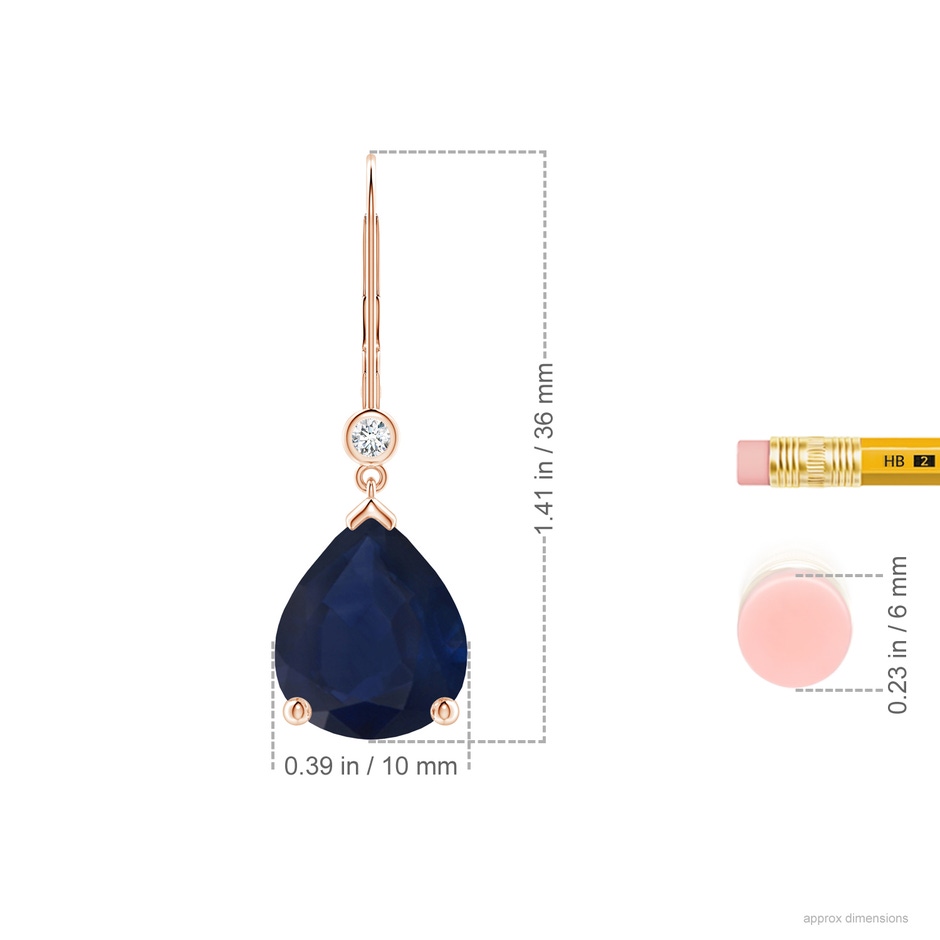 12x10mm A Pear-Shaped Sapphire Leverback Drop Earrings with Diamond in Rose Gold ruler
