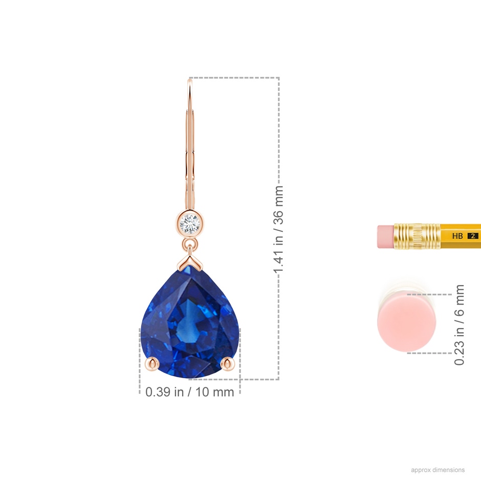 12x10mm AAA Pear-Shaped Sapphire Leverback Drop Earrings with Diamond in 18K Rose Gold ruler