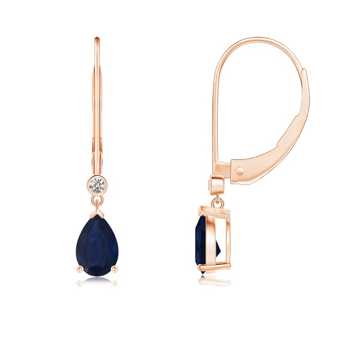 6x4mm A Pear-Shaped Sapphire Leverback Drop Earrings with Diamond in Rose Gold 