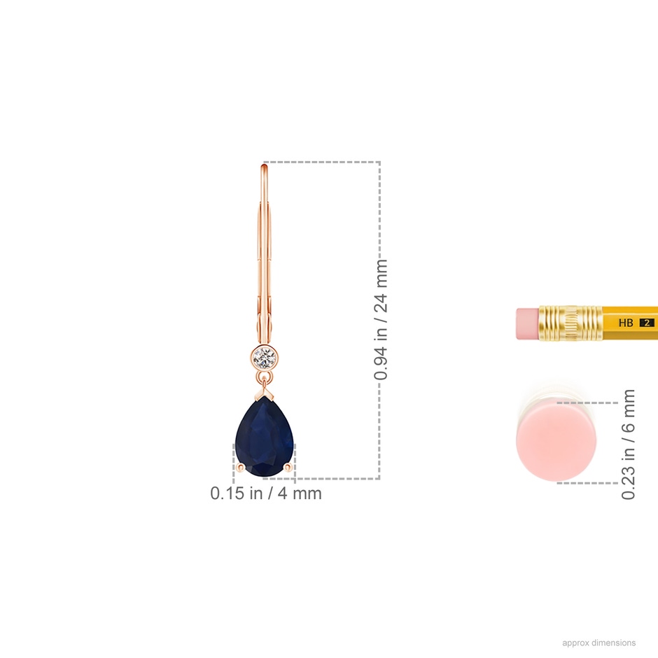 6x4mm A Pear-Shaped Sapphire Leverback Drop Earrings with Diamond in Rose Gold ruler
