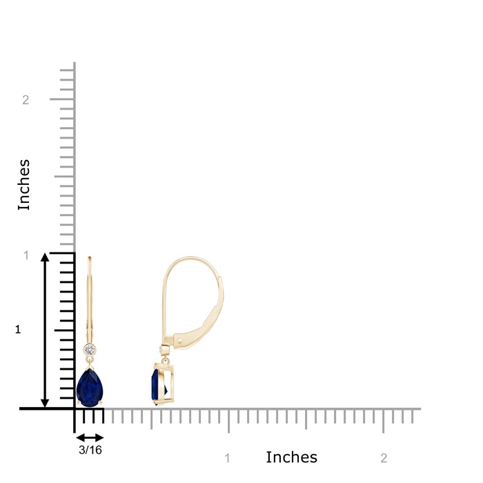 6x4mm AA Pear-Shaped Sapphire Leverback Drop Earrings with Diamond in Yellow Gold ruler