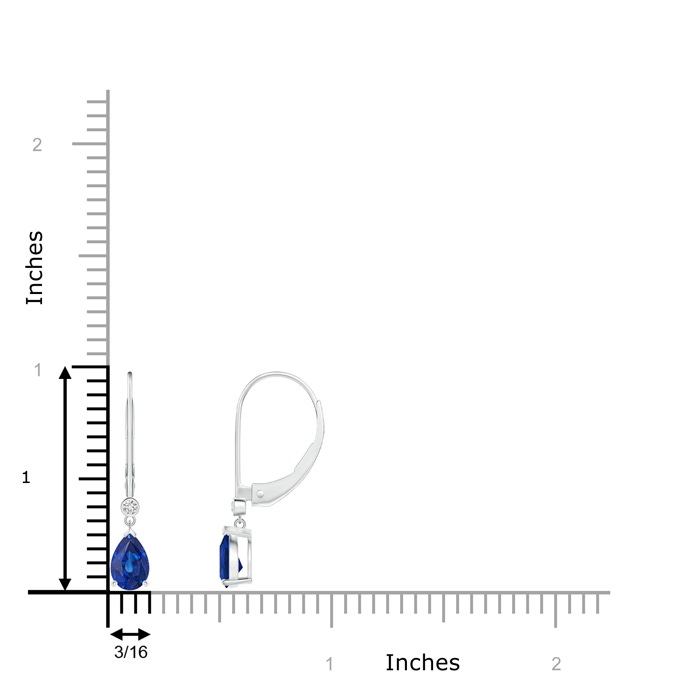 6x4mm AAA Pear-Shaped Sapphire Leverback Drop Earrings with Diamond in 10K White Gold ruler