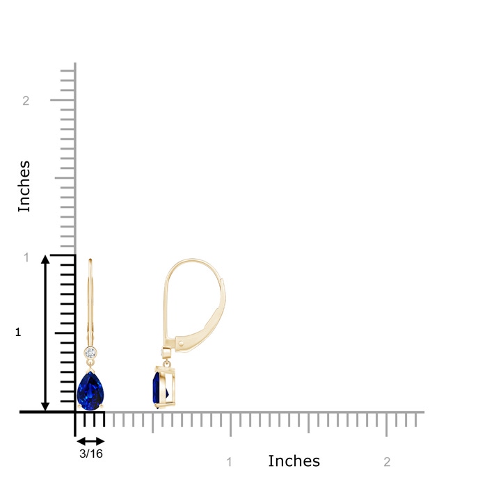6x4mm AAAA Pear-Shaped Sapphire Leverback Drop Earrings with Diamond in Yellow Gold ruler