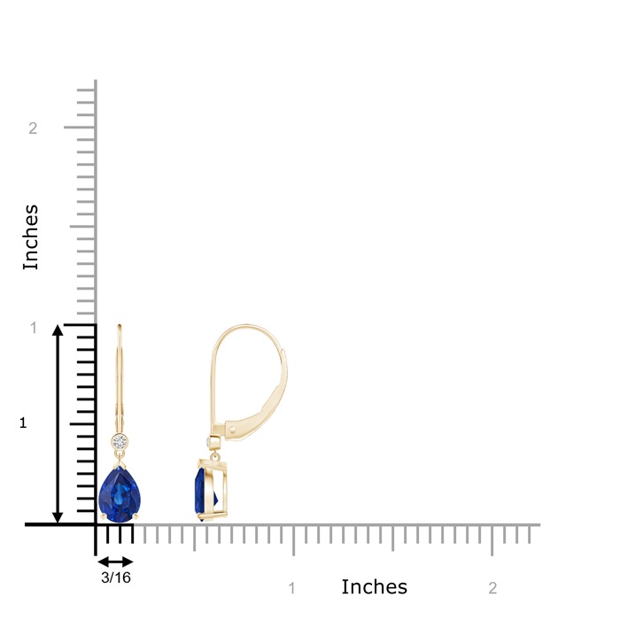 7x5mm AAA Pear-Shaped Sapphire Leverback Drop Earrings with Diamond in Yellow Gold ruler