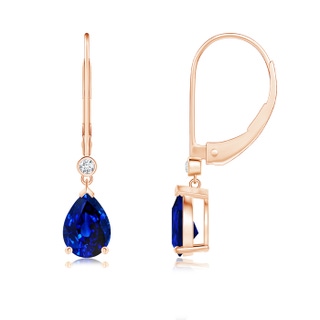 7x5mm AAAA Pear-Shaped Sapphire Leverback Drop Earrings with Diamond in Rose Gold