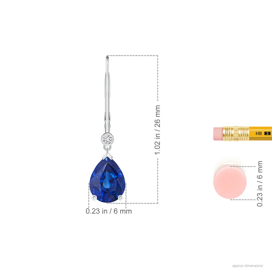 8x6mm AAA Pear-Shaped Sapphire Leverback Drop Earrings with Diamond in White Gold ruler