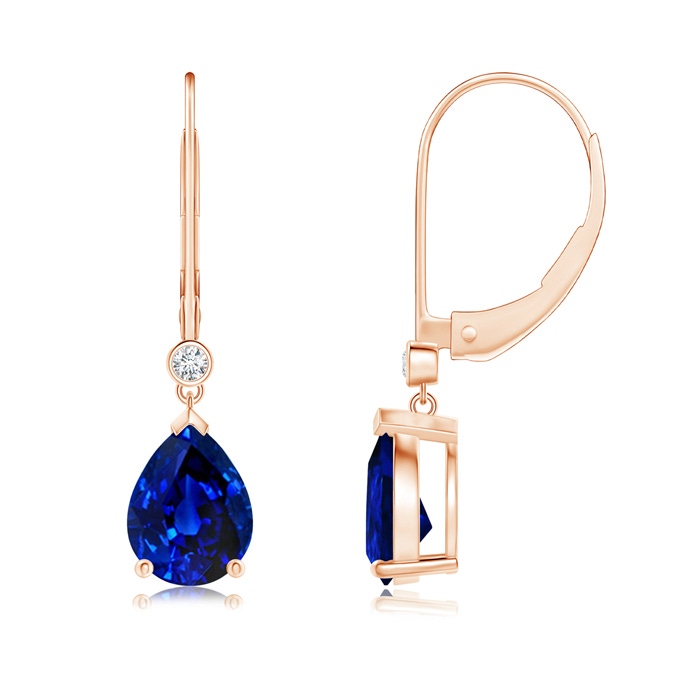 8x6mm AAAA Pear-Shaped Sapphire Leverback Drop Earrings with Diamond in Rose Gold 