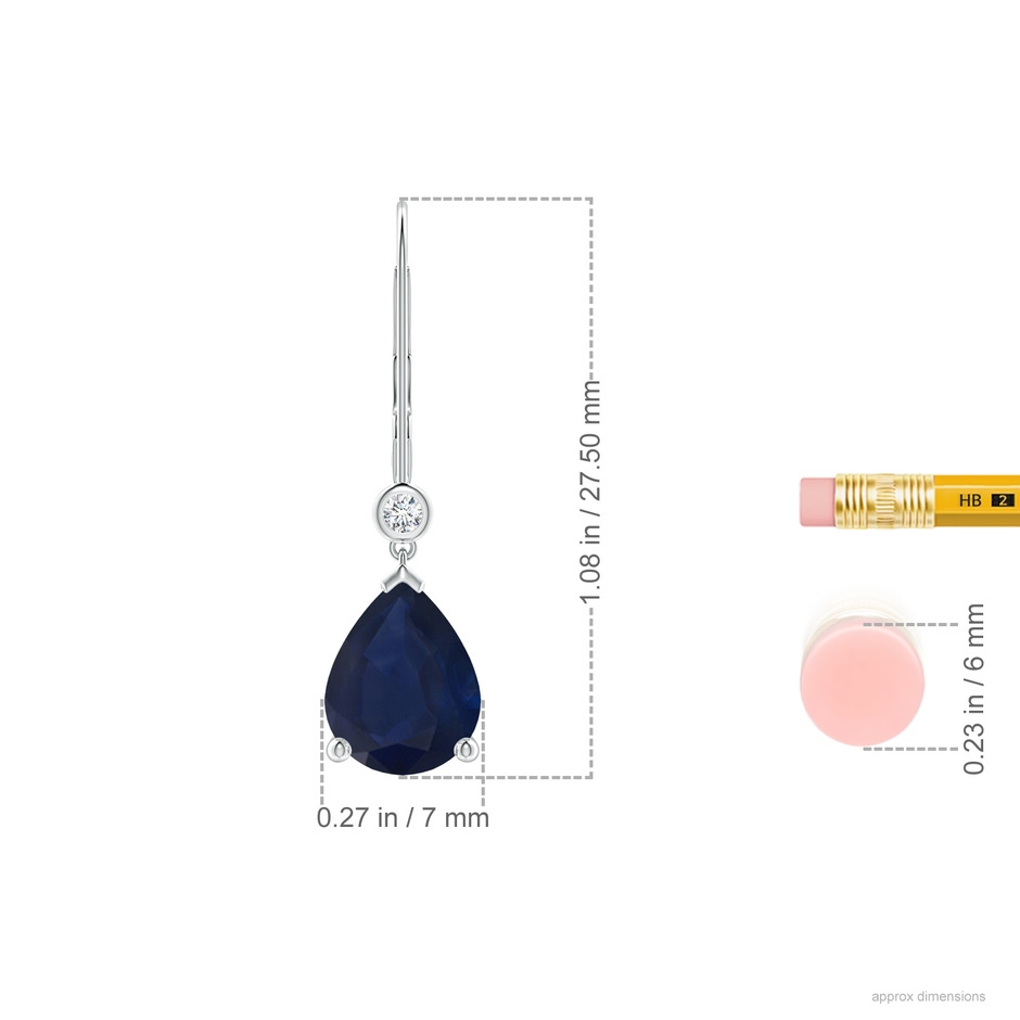 9x7mm A Pear-Shaped Sapphire Leverback Drop Earrings with Diamond in White Gold ruler