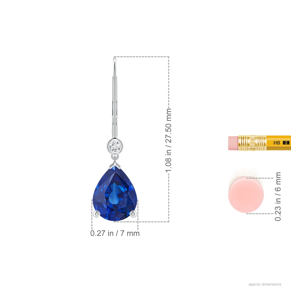 9x7mm AAA Pear-Shaped Sapphire Leverback Drop Earrings with Diamond in White Gold ruler