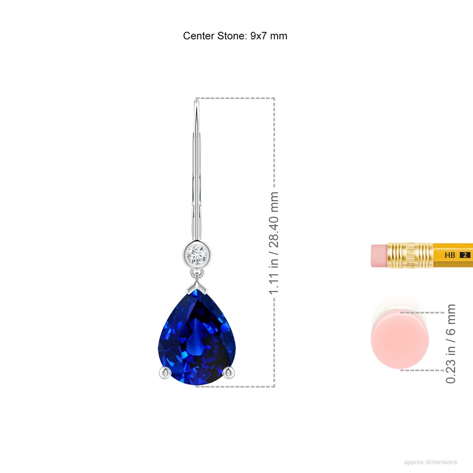 9x7mm Lab-Grown Pear-Shaped Sapphire Leverback Drop Earrings with Diamond in White Gold ruler