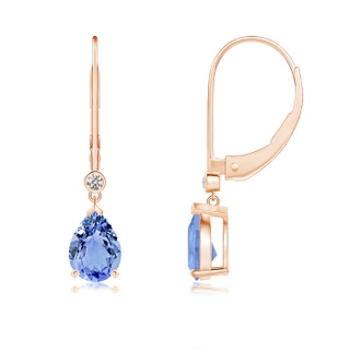 7x5mm A Pear-Shaped Tanzanite Leverback Drop Earrings with Diamond in Rose Gold