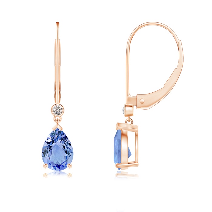 7x5mm A Pear-Shaped Tanzanite Leverback Drop Earrings with Diamond in Rose Gold 