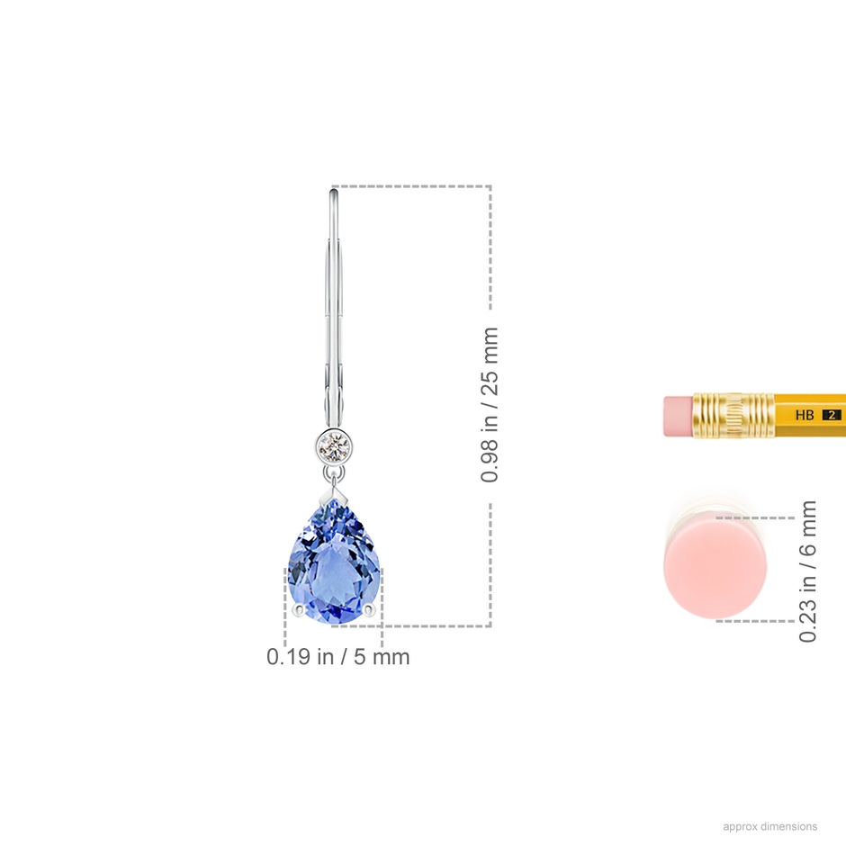 7x5mm A Pear-Shaped Tanzanite Leverback Drop Earrings with Diamond in White Gold ruler