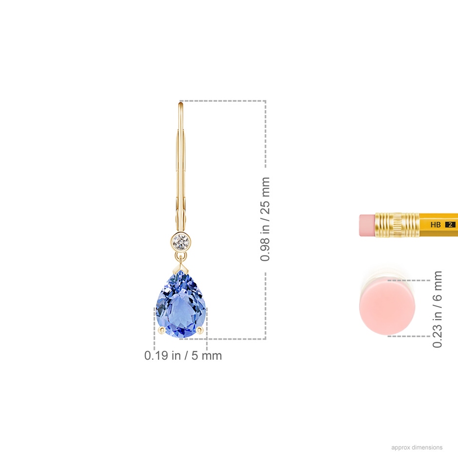 7x5mm A Pear-Shaped Tanzanite Leverback Drop Earrings with Diamond in Yellow Gold ruler