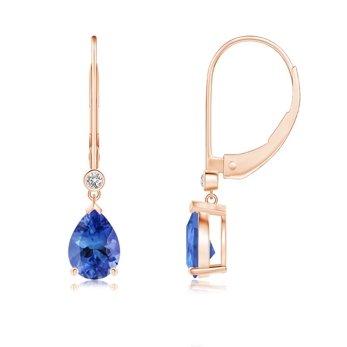 7x5mm AA Pear-Shaped Tanzanite Leverback Drop Earrings with Diamond in Rose Gold 