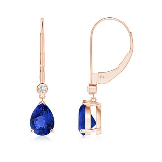 7x5mm AAA Pear-Shaped Tanzanite Leverback Drop Earrings with Diamond in 10K Rose Gold