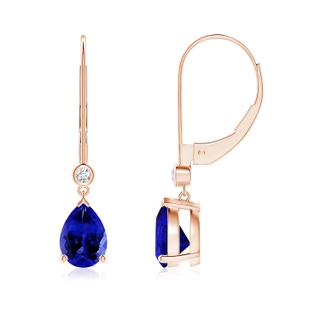 7x5mm AAAA Pear-Shaped Tanzanite Leverback Drop Earrings with Diamond in 9K Rose Gold